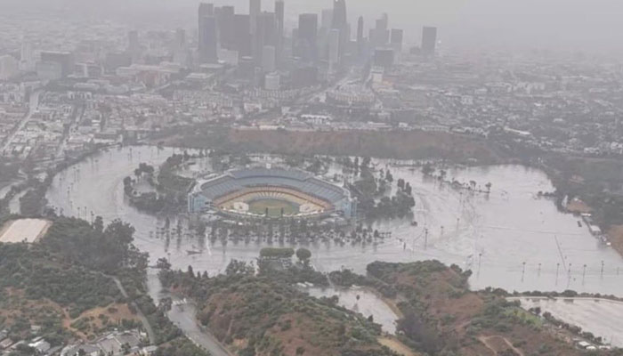 Photo of flooded Dodger Stadium takes internet by storm after Hurricane Hilary wreaks havoc. Twitter