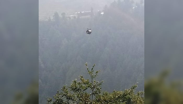 View of cable car after stranded mid-air in the Allai Tehsil in Battagram, Khyber Pakhtunkhwa. — X/@sherryrehman