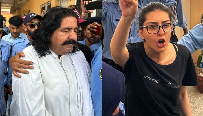 PTM leader Ali Wazir (left) and human rights lawyer Imaan Mazari photographed after their arrests on August 20, 2023. — AFP