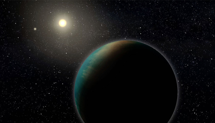 Artists rendering of a super-Earth-type exoplanet, TOI 1452 b, as it might look if the planet were an ocean world. — Université de Montréal Via Nasa