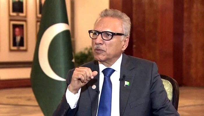 President Arif Alvi talking in an interview in this undated picture. — PID/Files