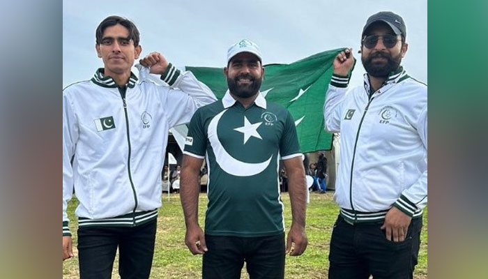 Pakistan’s Nasir Abbas wins bronze medal on the opening day of the 2023 Tent Pegging World Cup in George, South Africa. — Provided by the reporter