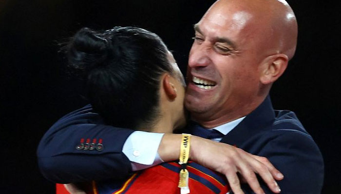 Spanish football federation president Luis Rubiales with Jennifer Hermoso after Spain beat England in last Sundays World Cup final.independent.ie