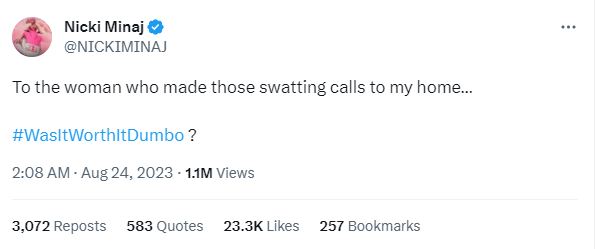 Nicki Minaj emerges victorious as police issue arrest warrant for swatting suspect