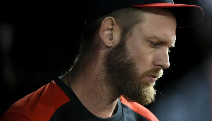 Washington Nationals injured pitcher Stephen Strasburg in the dugout during the game against the Atlanta Braves at Nationals Park September 28, 2022. Washington Nationals shortstop CJ Abrams (5) hit a single in the 10th inning to seal the walk-off win, 3-2 over the Atlanta Braves.nbcwashington.com