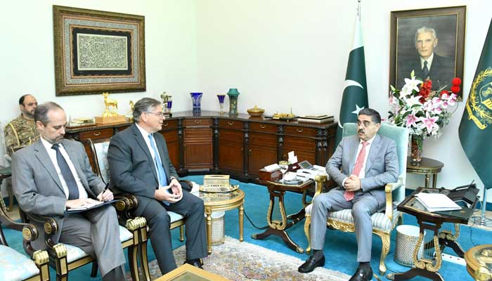 US Ambassador Donald Blome called on Prime Minister Anwaar-ul-Haq Kakar at PM Office on August 25, 2023. — PID