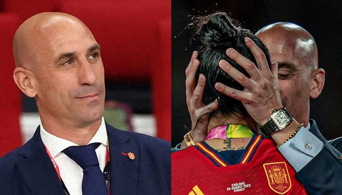 Spanish FA chief Luis Rubiales kissing player Jenni Hermoso at FIFA Womens World Cup. — Reuters
