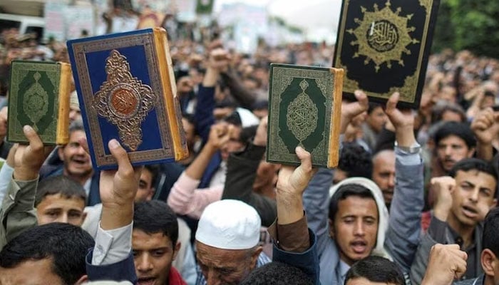 Muslims protest against Quran burnings in Denmark. — Reuters