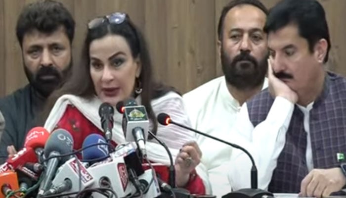 Pakistan Peoples Partys (PPP) senior leadership speaks to media persons in Karachi on August 25, 2023. — YouTube screengrab/Geo News