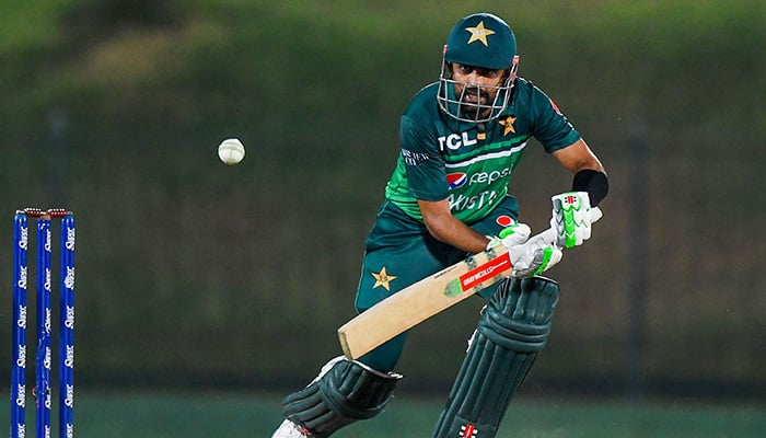Captain Babar Azam plays a shot during the second one-day international (ODI) cricket match between Pakistan and Afghanistan at the Mahinda Rajapaksa International Cricket Stadium in Hambantota on August 24, 2023. — AFP