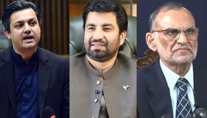 (From left to right) Pakistan Tehreek-e-Insaf leaders Hammad Azhar, Qasim Suri and Azam Swati. — APP/ /Radio Pakistan/ PID/X/File