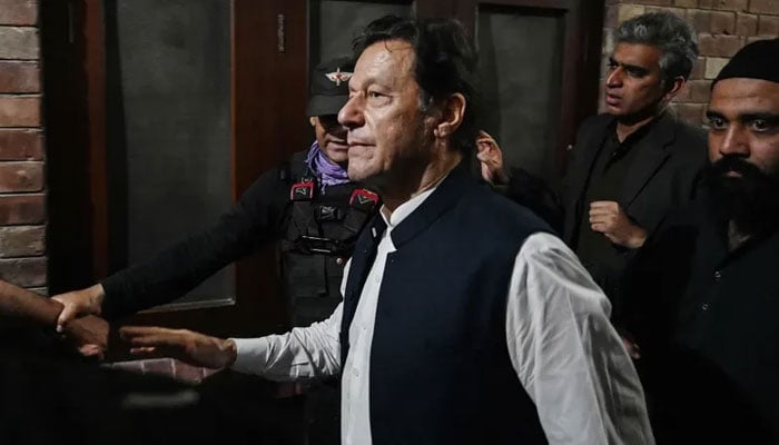 Pakistan Tehreek-e-Insaf (PTI) Chairman Imran Khan after appearing at the high court in Lahore on 17 March 2023. — AFP