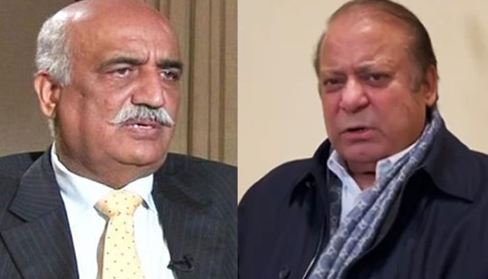 Pakistan Peoples Party senior leader Khursheed Shah (right) and Pakistan Muslim League-Nawaz (PML-N) supremo Nawaz Sharif. — Radio Pakistan/Geo News/File