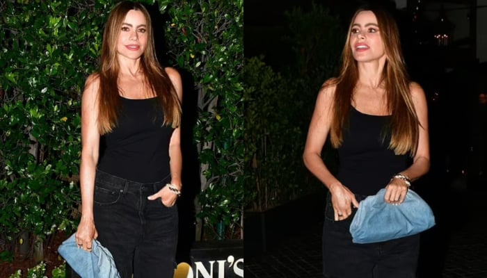 Stunning Sofia Vergara rocks wide-legged jeans for dinner at Cecconi's