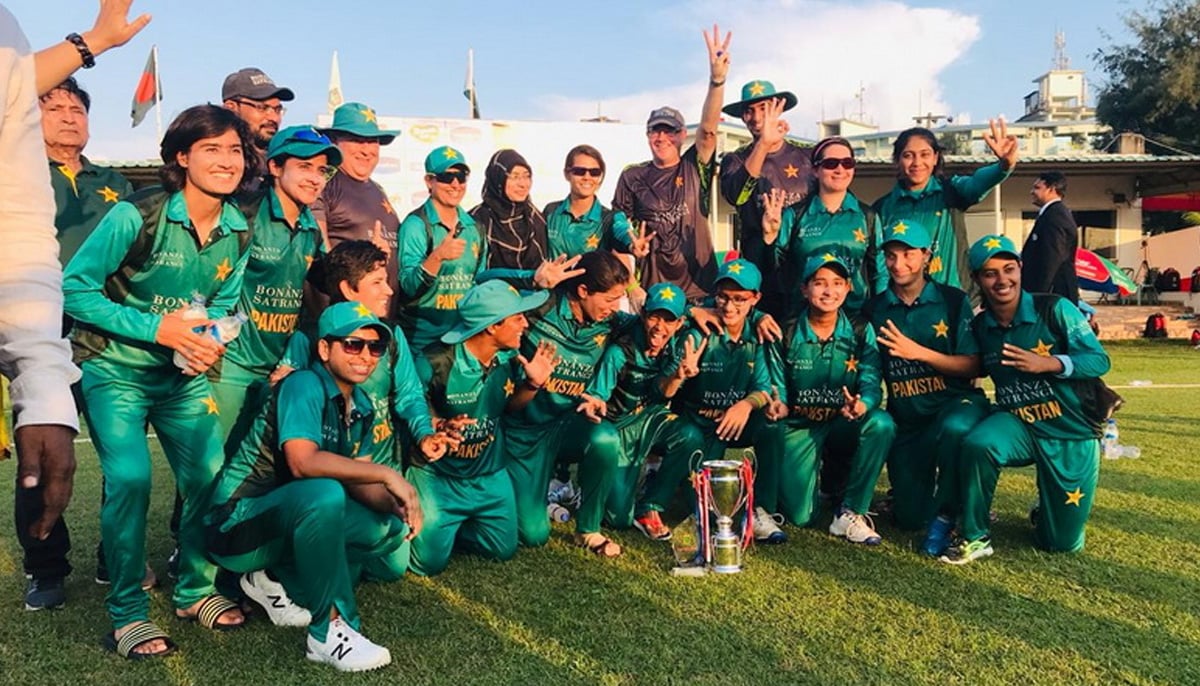 Pakistan womens team celebrate their win during the fourth WT20I at Coxs Bazar in Bangaldesh in October 2018. — PCB
