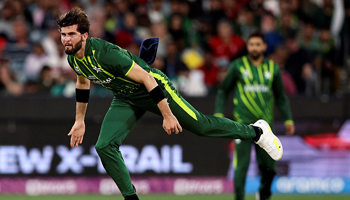 Pakistans Shaheen Shah Afridi bowls during the ICC mens Twenty20 World Cup 2022 cricket final match between England and Pakistan at the Melbourne Cricket Ground (MCG) on November 13, 2022 in Melbourne. — AFP