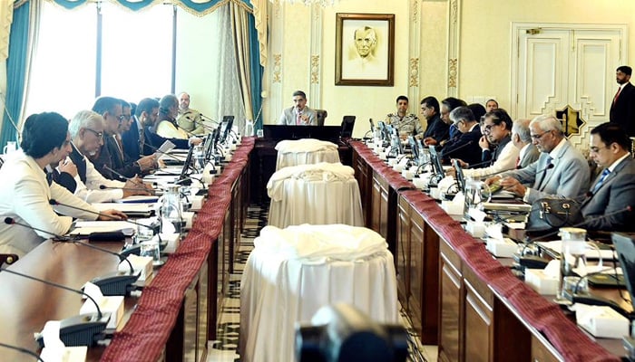 Caretaker Prime Minister Anwaar-ul-Haq Kakar chairs meeting of the federal cabinet on August 22, 2023. — NNI