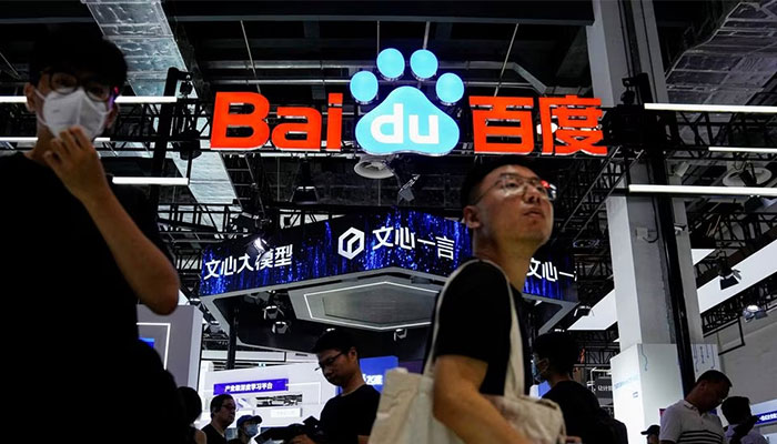 Baidu sign is seen at the World Artificial Intelligence Conference (WAIC) in Shanghai, China July 6, 2023. — Reuters/File