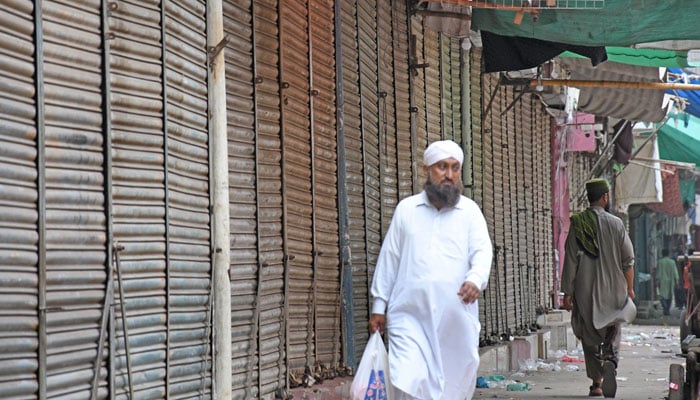 Traders observe shutterdown strike in Karachi on September 1, 2023. — Online