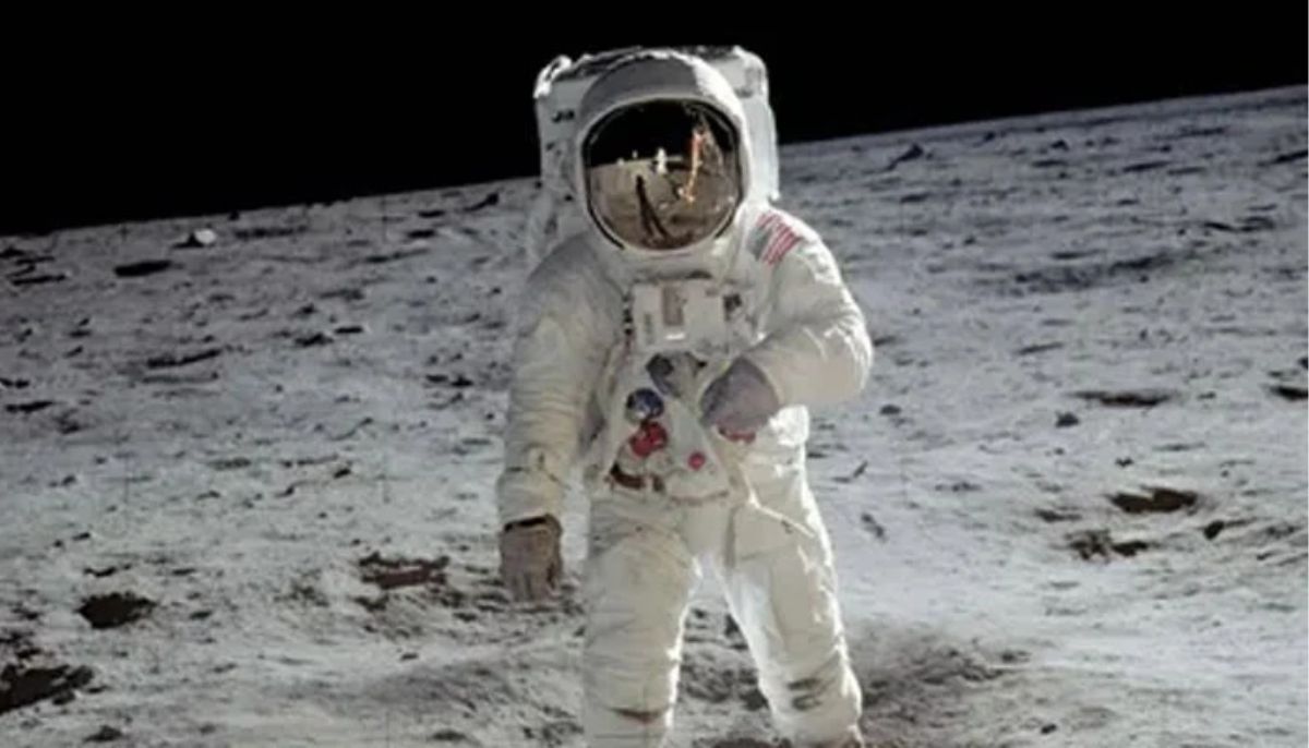 The image shows American astronaut Buzz Aldrin on the moon. — Nasa