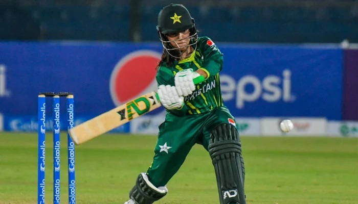 Sidra Ameen plays a shot during a match against South African Women being played at the National Stadium, Karachi on September 3  . — PCB