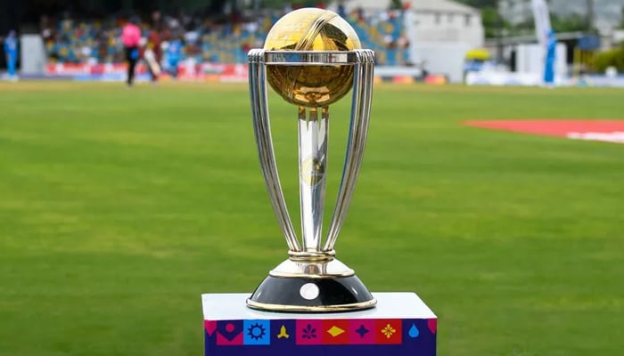 The International Cricket Council Mens ODI World Cup 2023 trophy. — ICC Cricket.