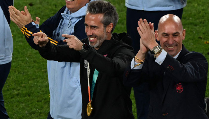 Spain´s coach Jorge Vilda gestures after his team´s victory in the Australia and New Zealand 2023 Women´s World Cup final football match between Spain and England at Stadium Australia in Sydney on August 20, 2023.—AFP