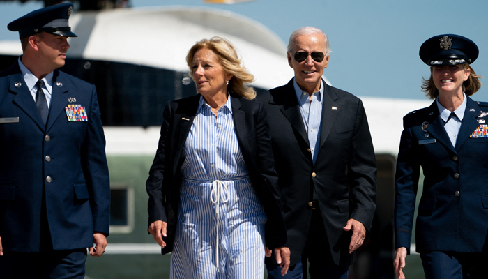 US President Joe Biden and US First Lady Jill Biden walk to board Air Force One at Joint Base Andrews in Maryland, on September 2, 2023. — AFP