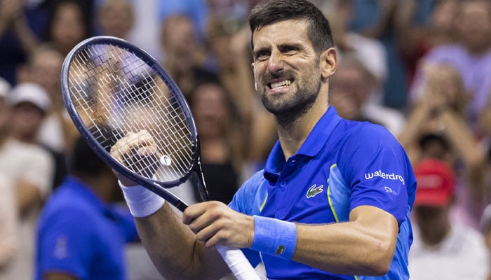 Serbias Novak Djokovic celebrates his win against Croatias Borna Gojo during the US Open tennis tournament mens singles round of 16 match at the USTA Billie Jean King National Tennis Center in New York City, on Sunday, Sept. 3. (AFP)