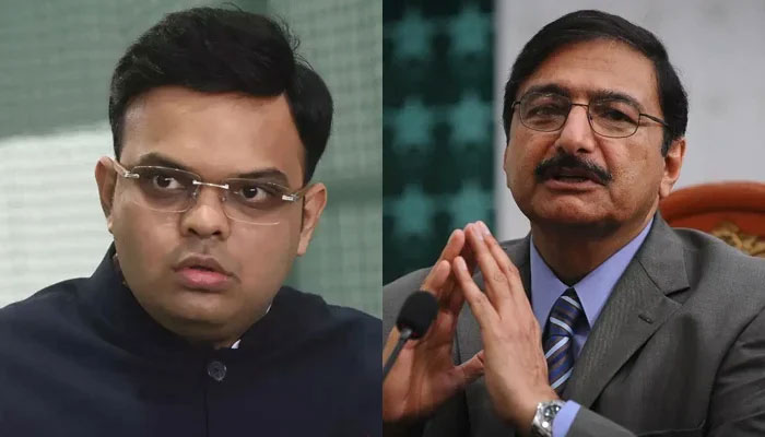 PCBs Zaka Ashraf (R) and ACC President Jay Shah. — PCB/BCCI