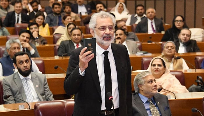 Justice Qazi Faez Isa attends parliament on the golden jubilee of the 1973 Constitution. — Facebook/National Assembly of Pakistan