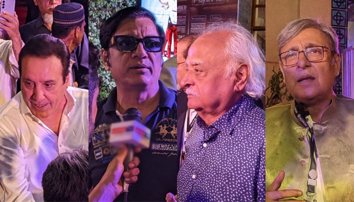 Javed Shiekh (from left), Nabeel Zafar, Anwar Maqsood and Sajid Hassan at the inauguration ceremony of the Pakistan Theatre Festival. — Reporter