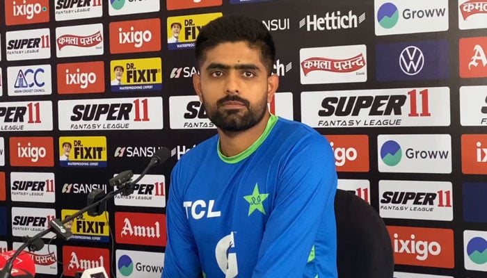National Side Skipper Babar Azam during the pre-match presser. — Photo by author
