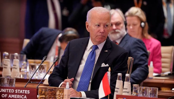 US President Joe Biden listens to the opening remarks of Indian Prime Minister Narendra Modi during the first session of the G20 Summit, in New Delhi, India, Saturday, Sept. 9, 2023. — Reuters