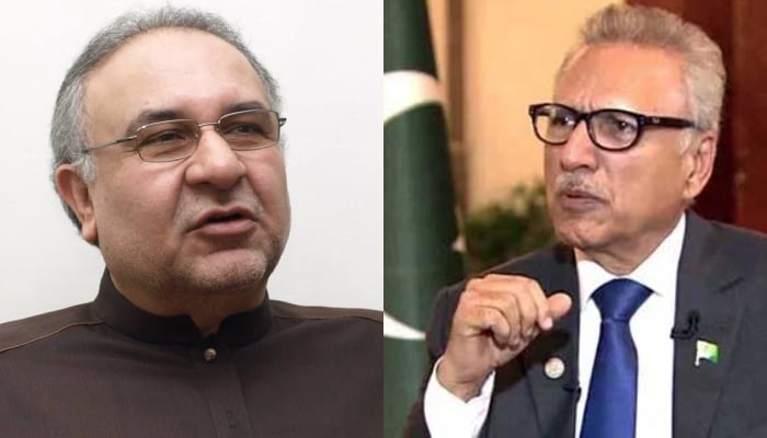 Former information minister Muhammad Ali Durrani (Left) and President Arif Alvi. — Facebook/AFP/File