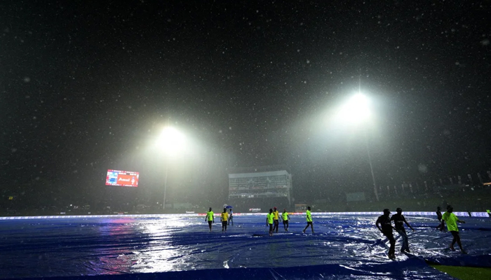Covers set up on the pitch after rain set in to disrupt the India-Pakistan clash during the Asia Cup 2023 Group stage on September 04, 2023. — AFP