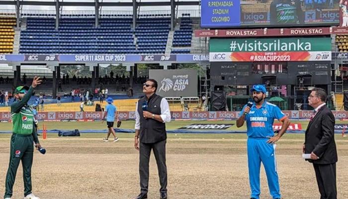 Pakistan skipper Babar Azam tosses coin ahead of 9th match of the Asia Cup 2023. — X/@TheRealPCB