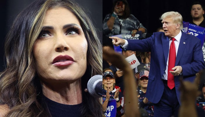 South Dakota Governor Kristi Noem speaks at the Monument Leaders Rally hosted by the South Dakota Republican Party before introducing former president Donald Trump on September 8, 2023 in Rapid City, South Dakota.—AFP