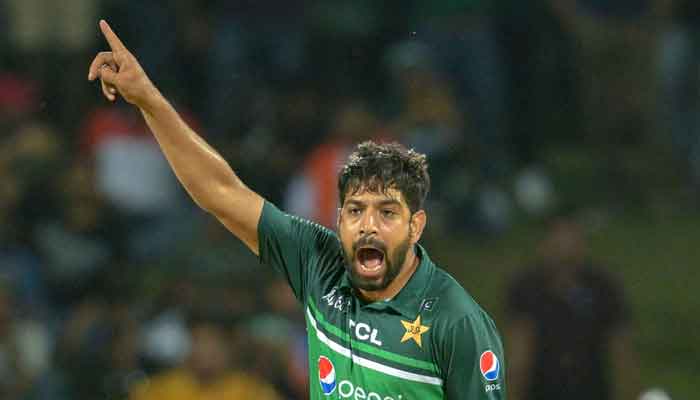 Haris Rauf celebrates after taking the wicket of Indias Ishan Kishan (not pictured) during the Asia Cup 2023 one-day international (ODI) cricket match between India and Pakistan at the Pallekele International Cricket Stadium in Kandy on September 2, 2023. —AFP