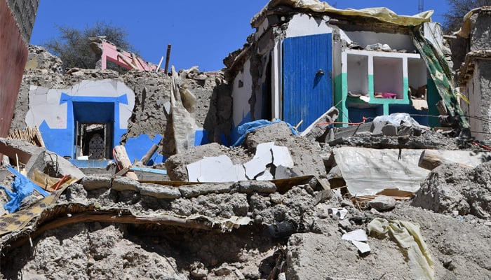 The interior of a destroyed home is exposed in Imoulas village of the Taroudant province, one of the most devastated in quake-hit Morocco, on September 11, 2023. — AFP