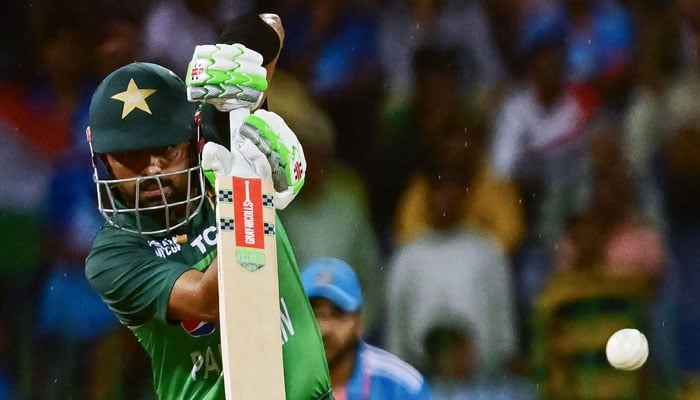 Pakistan´s captain Babar Azam plays a shot during the Asia Cup 2023 super four one-day international (ODI) cricket match between India and Pakistan at the R. Premadasa Stadium in Colombo on September 11, 2023. — AFP