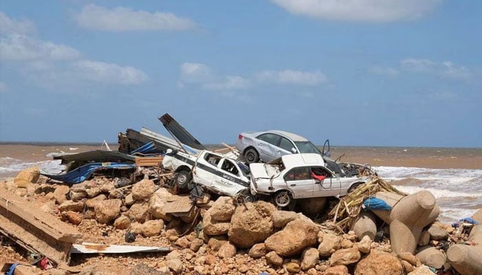 A view shows damaged cars, after a powerful storm and heavy rainfall hit Libya, in Derna, Libya.— Reuters