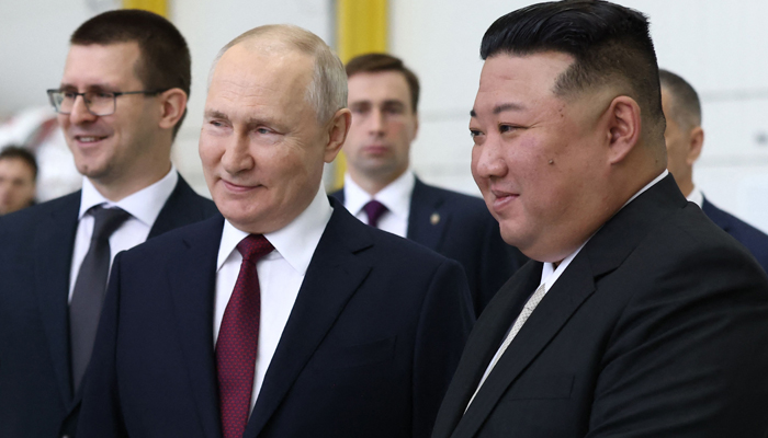 In this photo, Russias President Vladimir Putin (L) and North Koreas leader Kim Jong Un (R) visit the Vostochny Cosmodrome in Amur region on September 13, 2023. — AFP
