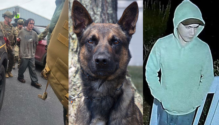 The escaped murderer, Danelo Cavalcante (L and R) and the Dog Yoda who caught him(C).—Reuters