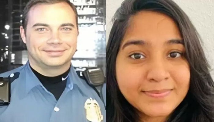 Officer Daniel Auderer and Jaahnavi Kandula, a 23-year-old graduate student at Northeastern Universitys Seattle campus, who tragically lost her life when she was struck by a police car while crossing the street on January 23rd.—GOFUNDME