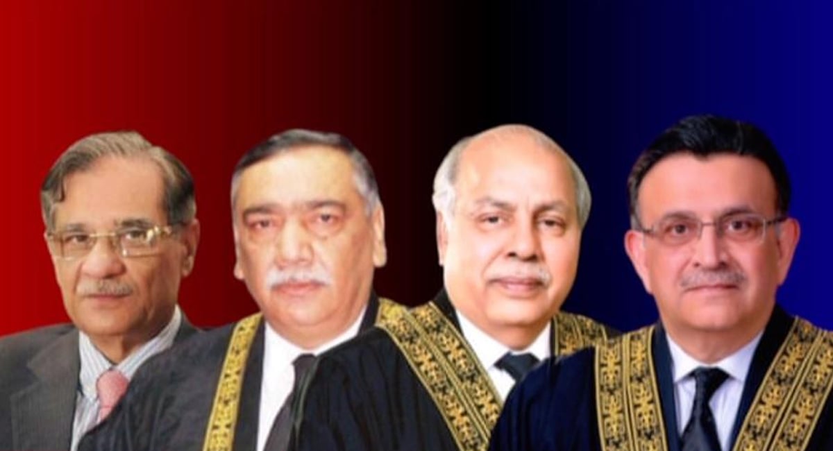 Former chief justices of Pakistan Mian Saqib Nisar, Asif Saeed Khosa, Gulzar Ahmed and Umar Ata Bandial. — Illustration/Geo News