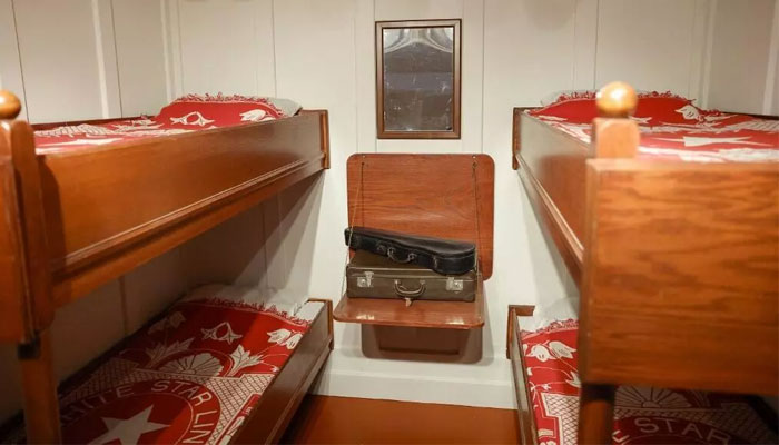 A photograph shows the replica of a second-class room of the Titanic liner on the opening day of the XXL Titanic exhibition at Paris Expo Porte de Versailles in Paris on July 18, 2023. — AFP/File