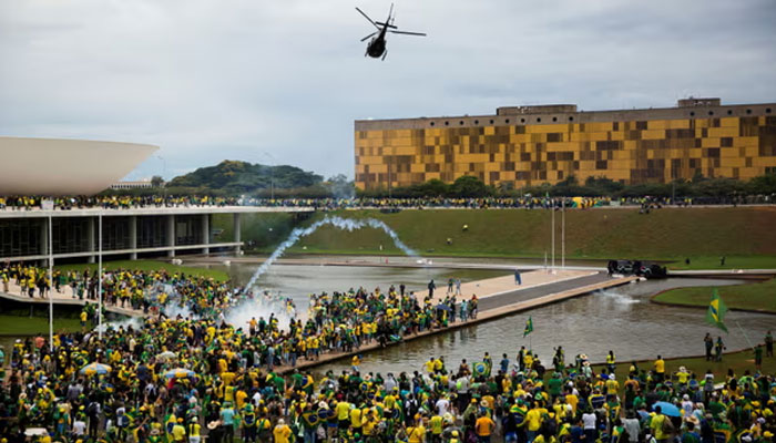Supporters of Jair Bolsonaro demonstrate against President Luiz Inácio Lula da Silva in Brasília on 8 January.—Reuters /file