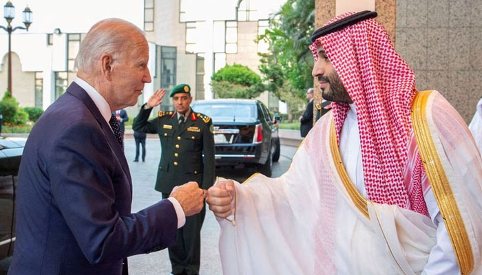 Saudi Crown Prince Mohammed bin Salman fist bumps U.S. President Joe Biden upon his arrival at Al Salman Palace, in Jeddah, Saudi Arabia, July 15, 2022. — Reuters/File