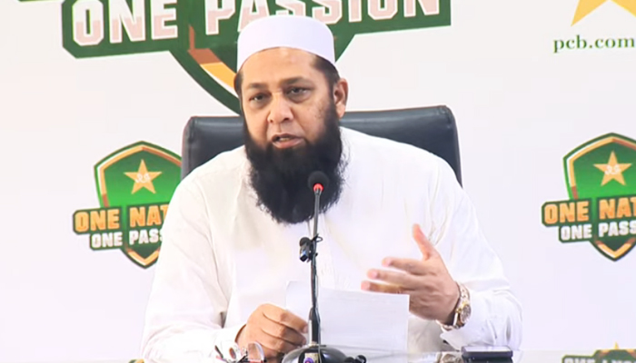 Chief selector Inzamam-ul-Haq announces Pakistan team squad for the ICC World Cup in Lahore on September 22, 2023. — YouTube/Geo News